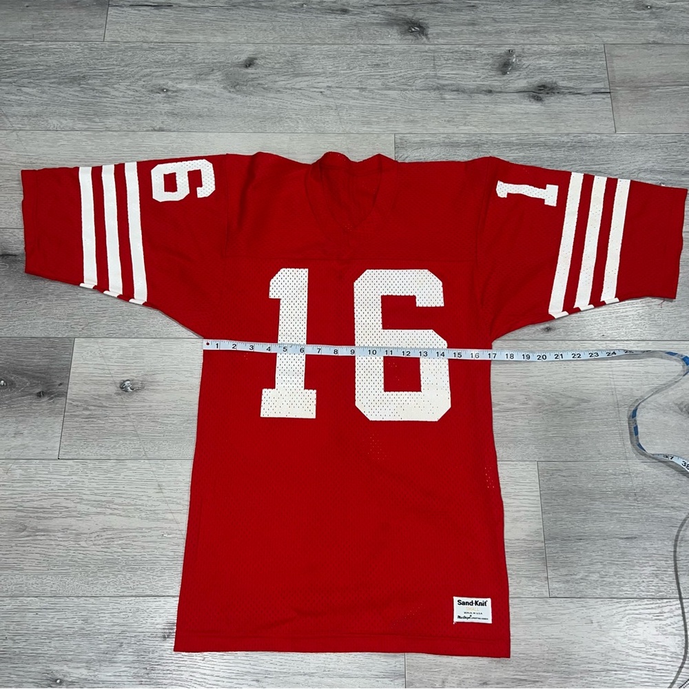 Vintage 80s San Francisco 49ers Joe Montana Jersey Mens Small Red Sand Knit NFL